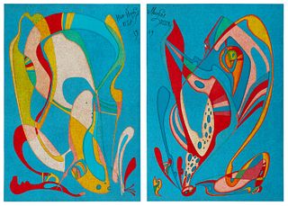 Mihail Chemiakin (b. 1943), "Moscow Museum Commemorative Suite (Diptych)", 1989, Each lithograph in colors on paper, Each image/sheet: 34.25" H x 23.7