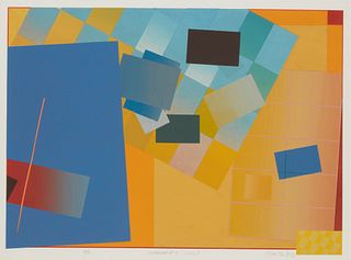 David Getz (b. 1940), "Colorado #4 (Circus)," 1981. Screenprint in colors on paper, Image: 20.125" H x 27.5" W (irreg.); Sight: 21.5" H x 29" W