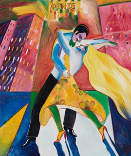 Earl Linderman (b. 1931), "Dance, Baby, Dance," Oil on canvas, 62" H x 52" W