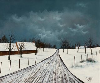 Jean Claude Brulere (b. 1943), Winter landscape, Oil on canvas, 20" H x 24" W