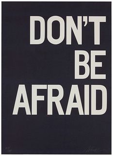 Maser (b. 1981), "Don't Be Afraid," 2018, Lithograph with glow in the dark screenprinting on paper, Image/Sheet: 27" H x 19.25" W