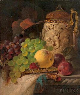 James Poulton (British, fl. 1844-1859)      Still Life with Fruit and Tankard