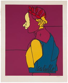 Valerio Adami (b. 1935), "Catullo," 1979, Screenprint in colors on thick wove paper, Image: 28.5" H x 21.25" W; Sheet: 32.75" H x 24.25" W