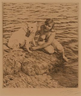 Anders Zorn (1860-1920), "Sappho," 1917, Etching on paper, Plate: 8" H x 7" W
