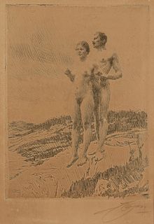 Anders Zorn (1860-1920), "The Two," 1916, Etching on paper, Plate: 7.75" H x 5.75" W
