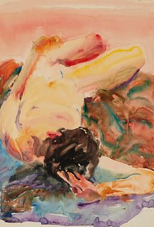 June Felter (1919-2019), Nude in repose, 1963, Watercolor on paper, Sight: 33.75" H x 22.875