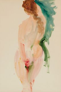 June Felter (1919-2019), Nude woman seen from the back, Watercolor on paper, Sight: 23.25" H x 15.75" W