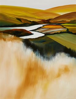 Kenneth Ray Wilson (20th century), "Salmon Creek," Oil on canvas, 52" H x 41" W