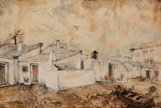 Arturo Peyrot (1908-1993), "La Barca de Alonso," Mixed media on canvas laid to panel, 29" H x 42.5" W