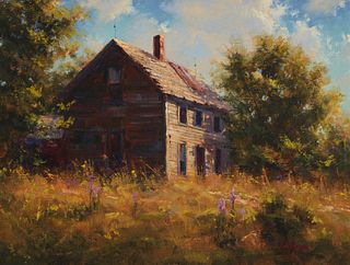 Kenny McKenna (b. 1950), Abandoned house in a field, Oil on Masonite, Sight: 12" H x 16" W