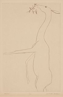 Beth Van Hoesen (1926-2010), "Deer," etching on wove paper, watermark Arches, Plate: 9.25" H x 5.75" W; Sheet: 14.875" H x 11.125" W