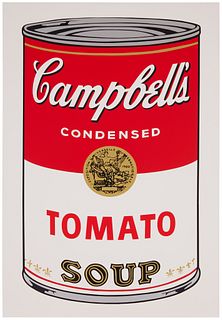 After Andy Warhol (1928-1987), "Campbell's Soup Can: Tomato," Screenprint in colors on paper, Image: 32" H x 19" W; Sheet: 35" H x 23" W
