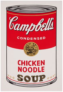 After Andy Warhol (1928-1987), "Campbell's Soup Can: Chicken Noodle," Screenprint in colors on paper, Image: 32" H x 19" W; Sheet: 35" H x
