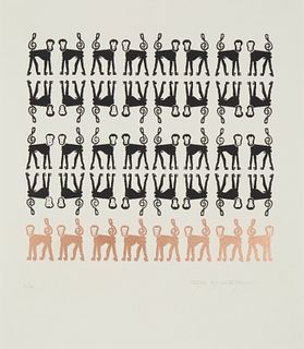 Pedro Friedeberg (b. 1936), "Musical Monkeys by Day," Screenprint in colors on paper in artist's frame, Sight: 29.5" H x 26.25" W