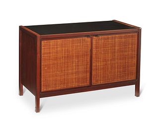 Jack Cartwright (1929-2021), A walnut and cane "Patterns 9" buffet for Founders Furniture Inc., 28" H x 42" W x 18" D