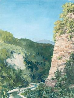 Albert Nikolaevich Benois (Russian, 1852-1936)      Winding River by a Cliff