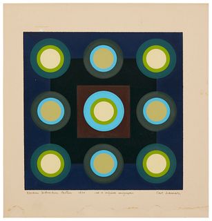 Carl Schwartz (1935-2014), "Electron Diffraction Pattern," 1970, Screenprint in colors on paper, Image: 9" H x 9" W; Sight: 12" H x 12" W