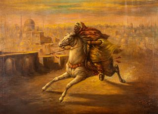 An Orientalist Oil on Canvas, Horseman, 1939