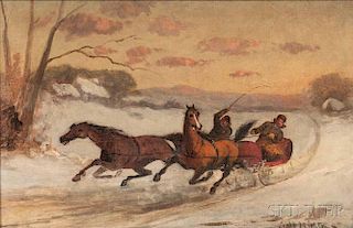 Scott (Nicholas Winfield) Leighton (American, 1849-1898)      Horses with Sleigh