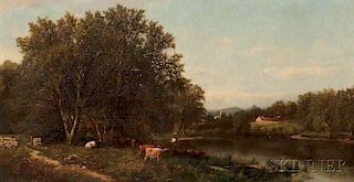 John Clinton Ogilvie (American, 1838-1900)      Cows by the River