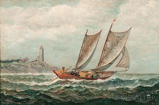 James Gale Tyler (American, 1855-1931)      Ketch in a Blustery Wind