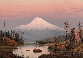 William Samuel Parrott (American, 1843-1915)      Landscape with Snow-capped Peak, Possibly Mount Shasta