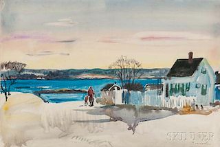 William Zorach (American, 1887-1966)      Maine Coastal Landscape with White House