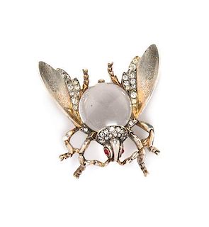 A Crown Trifari Sterling Vermeil Fly Jelly Belly Brooch, 2 x 1 1/2 inches.