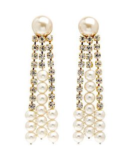 A Pair of Valentino Faux Pearl and Rhinestone Drop Earclips.