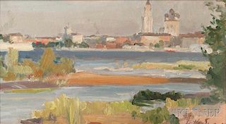 Dimitri Nalbandian (Russian, 1906-1993)      River Landscape with Distant City