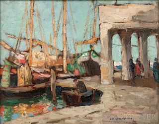 George Elmer Browne (American, 1871-1946)      The Docks, Chioggia, Italy