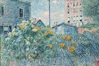 David Davidovich Burliuk (American/Ukrainian, 1882-1967)      Sunflowers in an Urban Garden