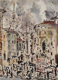 Filippo de Pisis (Italian, 1896-1956)      Piazza Beccaria a Milano