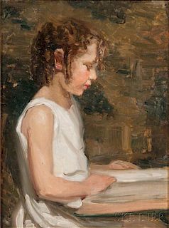 Agnes M. Richmond (American, 1870-1964)      Profile of a Seated Girl Reading
