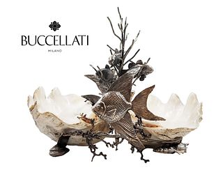 Buccellati Silver (1,530 grams) Fishes Around Pair Of Large Clam Shell Centerpiece