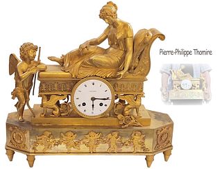 Large Museum Quality 19th C. Empire Ormolu Bronze Figural Clock, Signed By Thomire