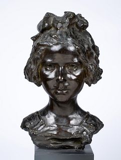 Salvatore Cartaino Scarpitta (1887 - 1948), Bronze Portrait Bust of a Young Girl