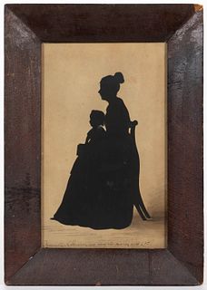 MOSES CHAPMAN (AMERICAN, 1783-1821) CUT-AND-PASTED SILHOUETTE OF A MOTHER AND CHILD