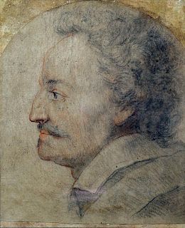 French School Portrait of a Man in Profile Chalk Drawing