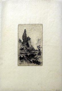Moran Etching of Tower Falls, Yellowstone, 1880