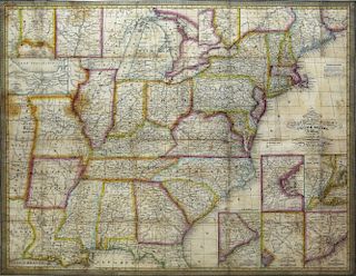 Fine pocket map by Mitchell showing the United States west to the Mississippi River