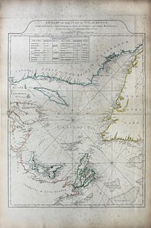 First state of this handsome sailing chart of The Gulf of St. Laurence by Jefferys