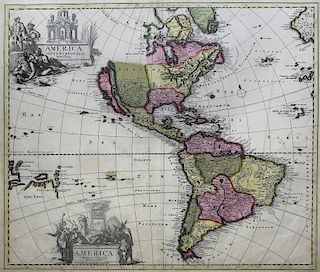 Lovely 17th century map of North and South America with California as an island