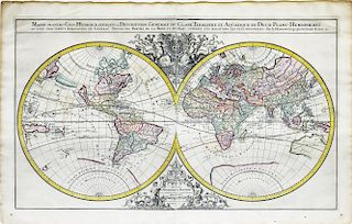 Large-scale world map in two hemispheres prepared by N. Sanson