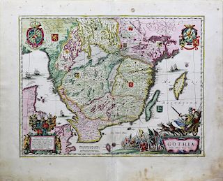 Beautiful coloured map of southern Sweden showing Götaland by Blaeu