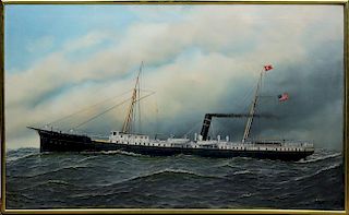 A Splendid Original Oil Painting of the Steamship “Philadelphia” by a Foremost Marine Artist of the Early 20th Century