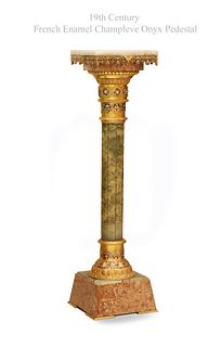 19th C. French Enamel Champleve Bronze Onyx Pedestal