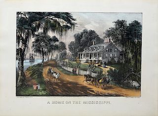Currier & Ives A Home on the Mississippi Lithograph