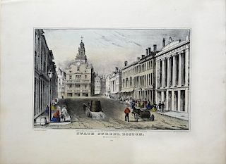 Currier View of State Street in Boston Hand-colored Lithograph