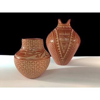 Wilma Baca (Jemez, b. 1967) and Lorraine Chinana (Jemez, b. 1955) Carved Redware Pottery